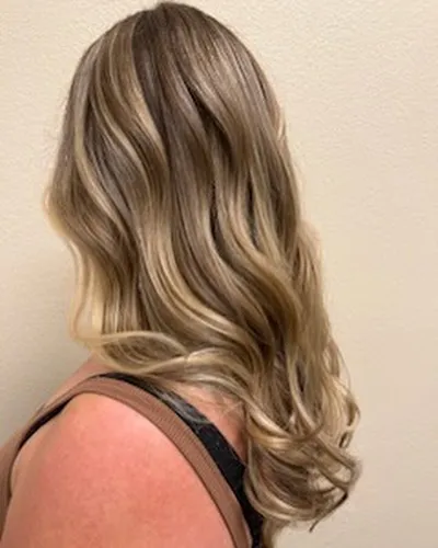 Hair transformation by Kleo Begaj at Hair by Kleo Flower Mound — Balayage blonde waves
